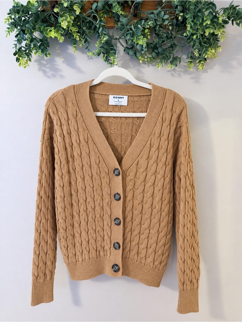 Old Navy Camel Cable Knit Button Cardigan Sweater Size Small -New without tags